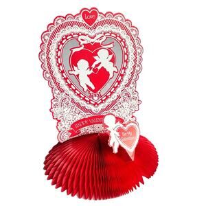 Vintage Valentine's Day Honeycomb Paper Centerpiece Display Cupid Hearts